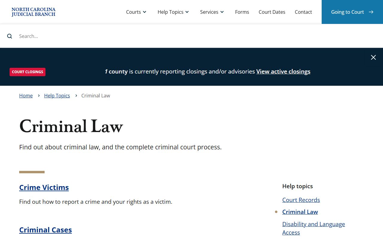 Forsyth County arrest records and North Carolina criminal law help topic