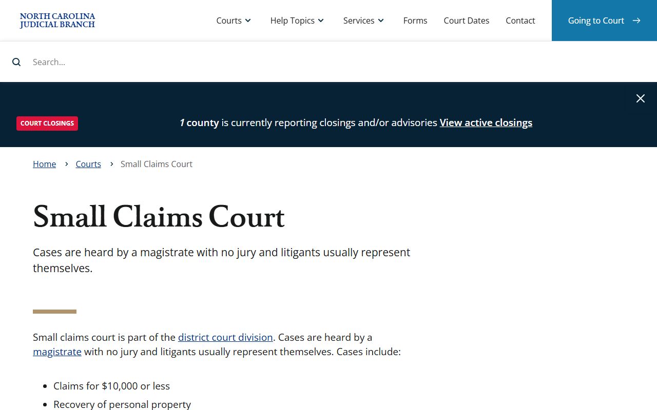 Forsyth County District Court small claims court overview