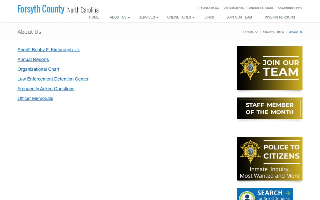 Forsyth County inmate records Sheriff Office about page