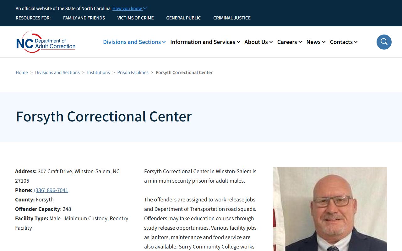 Forsyth County inmate records Forsyth Correctional Center state prison page