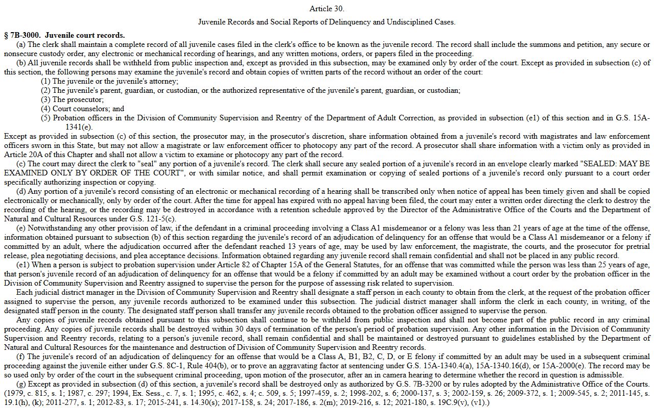 Forsyth County juvenile court records confidentiality statute for court records