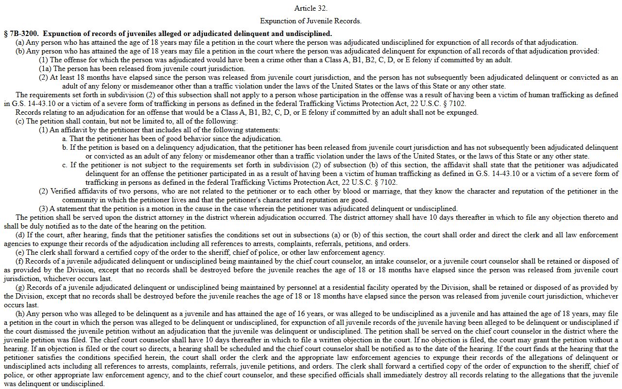 Forsyth County juvenile expunction statute for court records