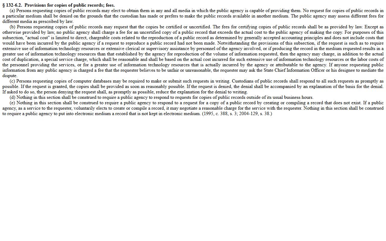 Forsyth County public records law fee statute G.S. 132-6.2