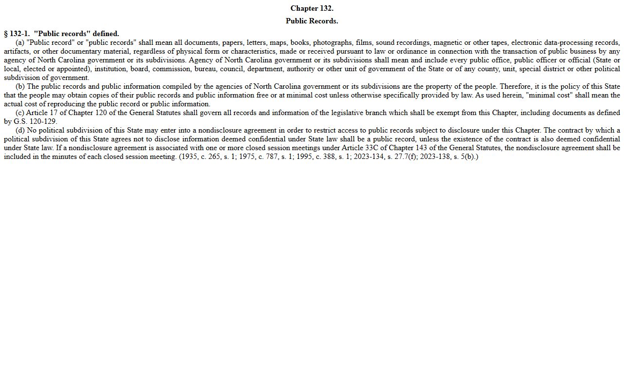 Forsyth County public records law statute G.S. 132-1