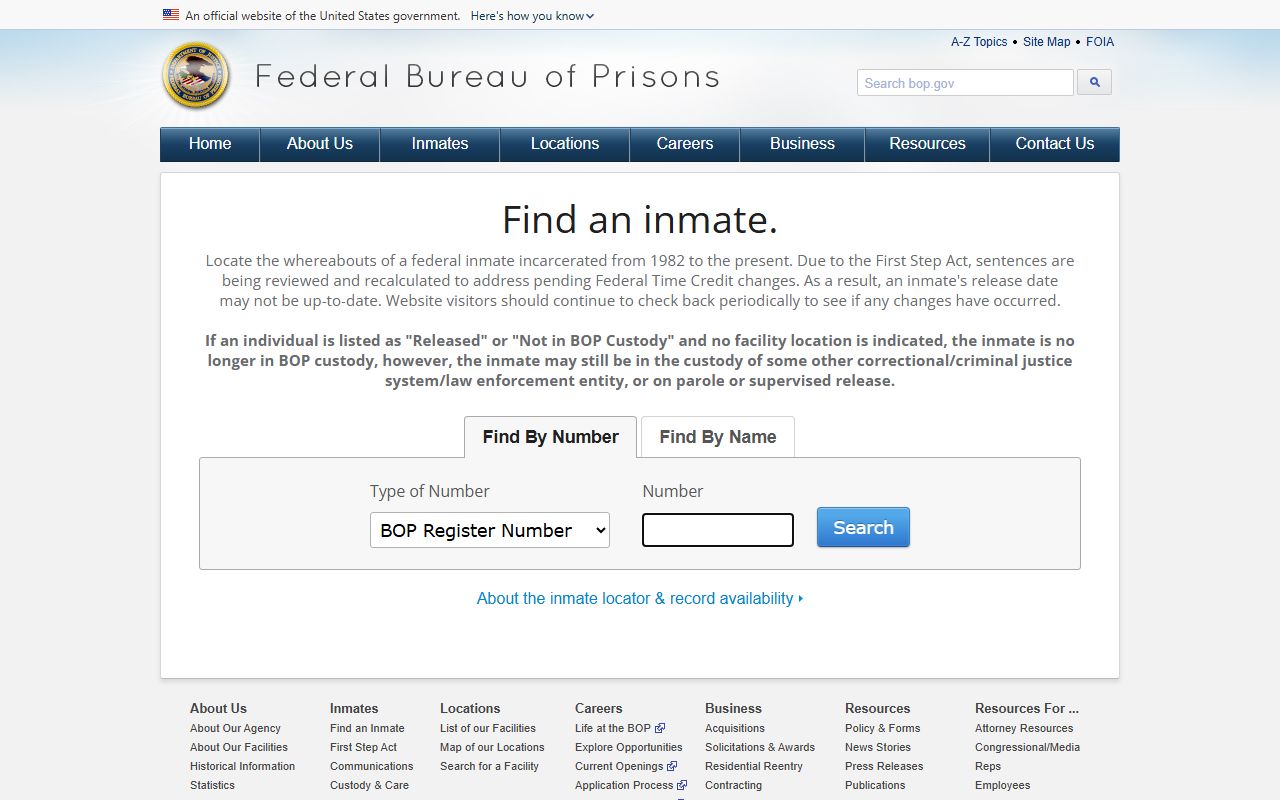 Forsyth County released inmates federal BOP inmate locator page