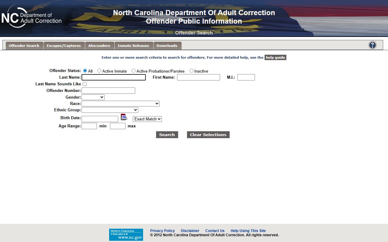 Forsyth County released inmates NC DAC state offender search page