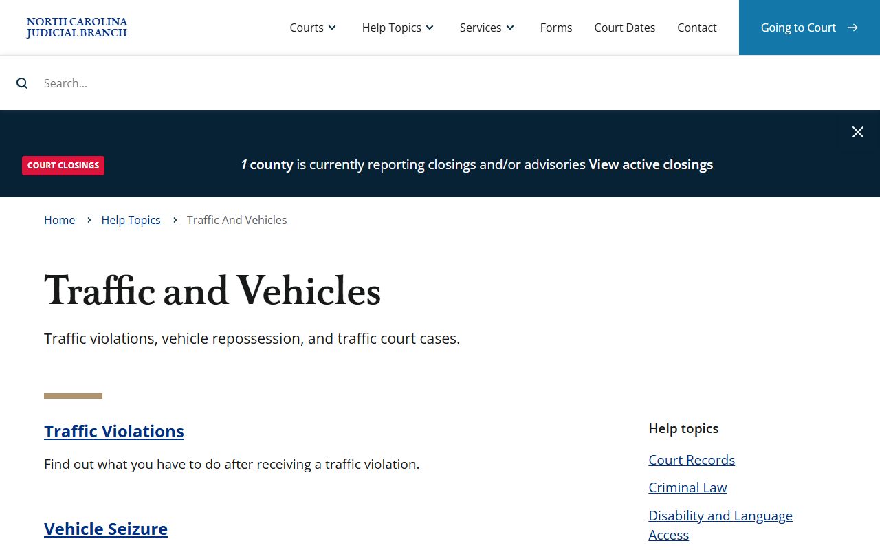 Forsyth County traffic court records and North Carolina traffic help topic