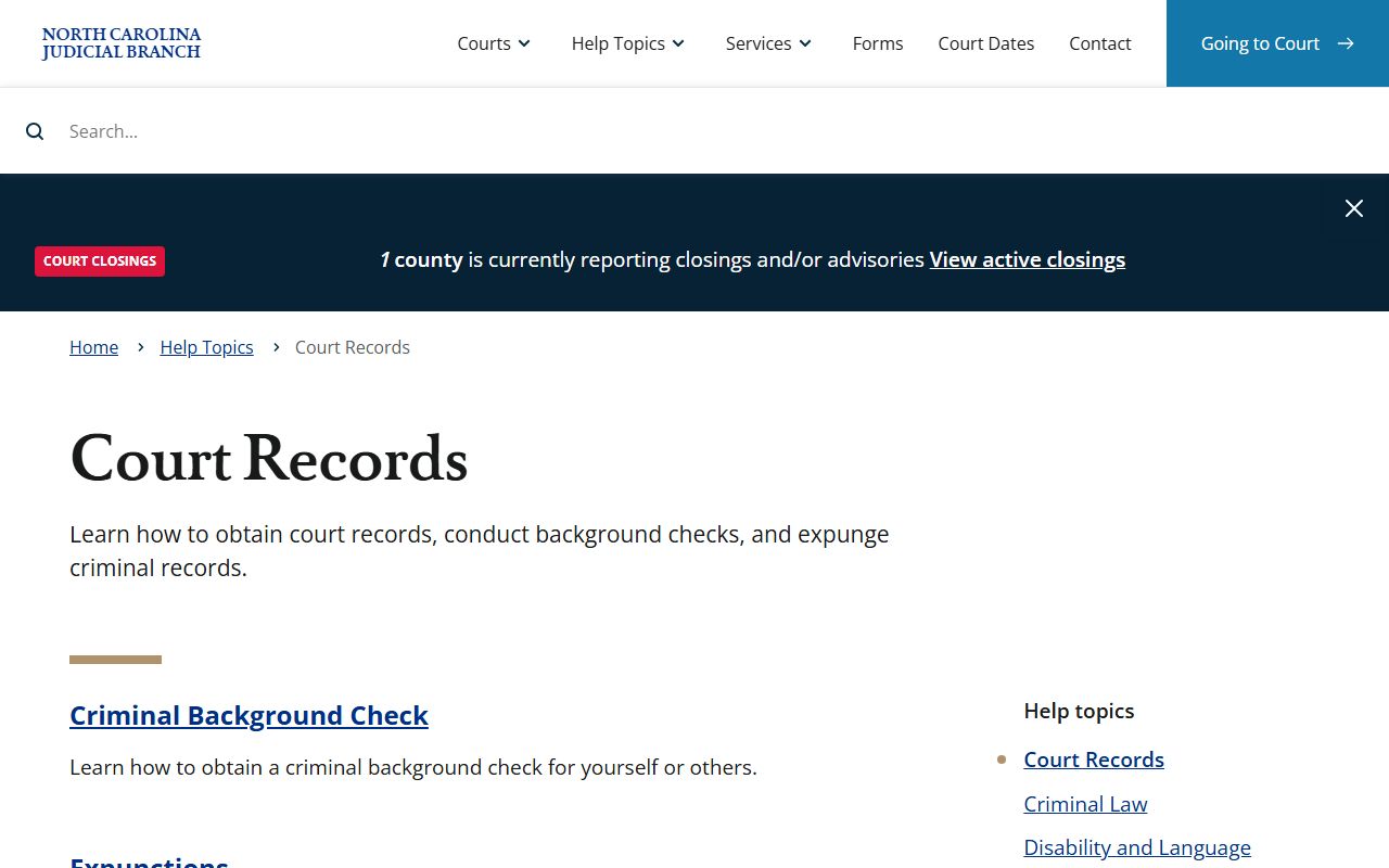 North Carolina court records help topic for Forsyth County