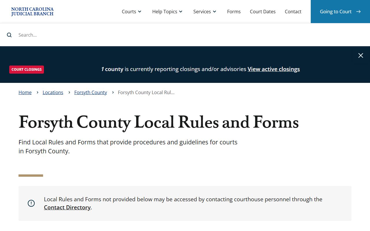 Forsyth County local rules and forms page for court records