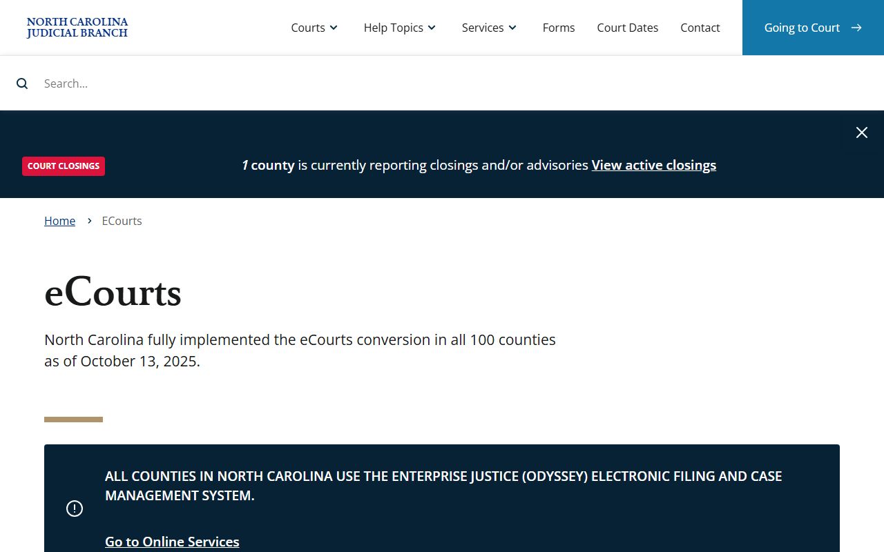North Carolina eCourts overview used for Forsyth County court records